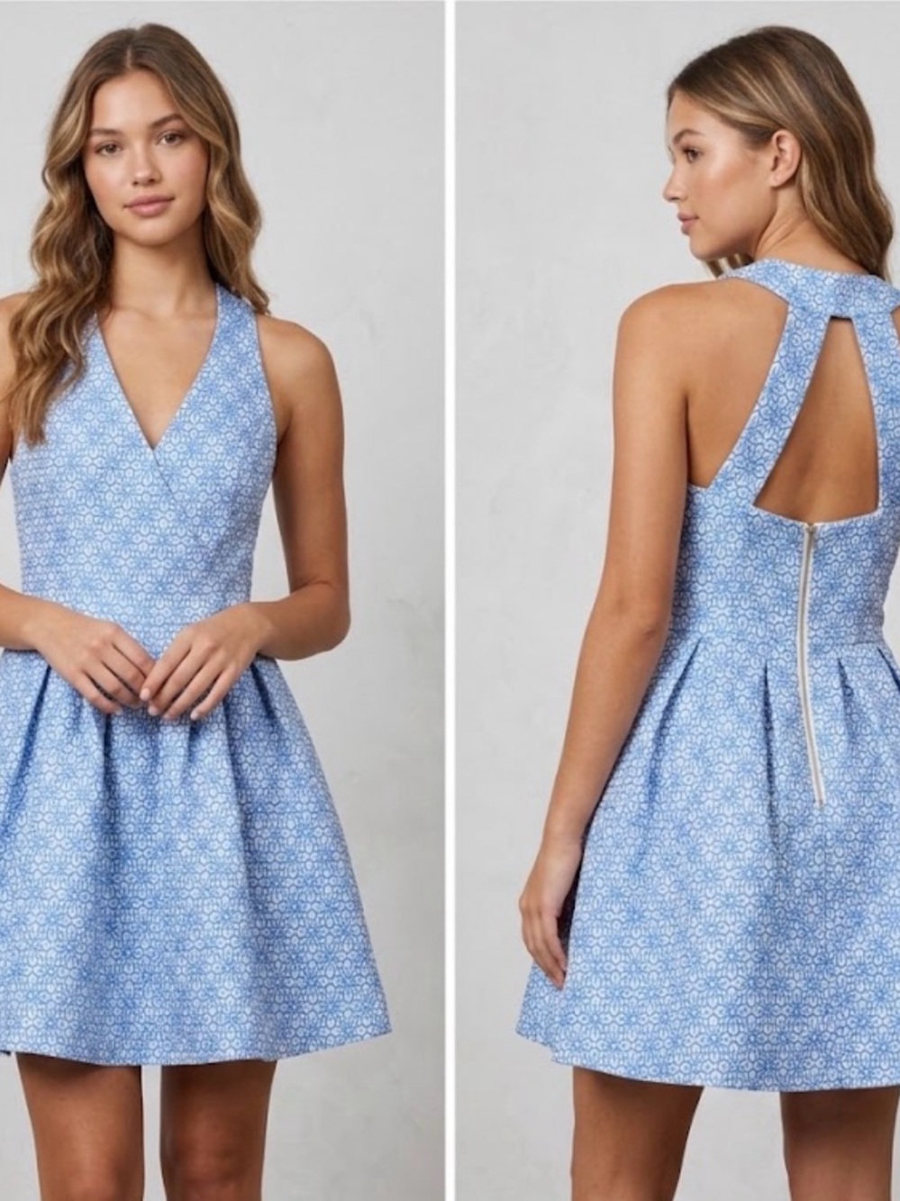 Banana Republic woman’s Light Blue Floral Sleeveless Fit Flare Mini Dress size14